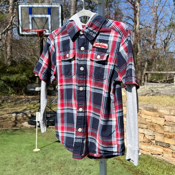 Greendog Flannel Shirt with Gray Hoodie and Long Sleeves - Picture 3 of 14